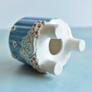 Sky Blue Handmade Ceramic Succulent Pot with Cat and Flowers Approximately 3.5”