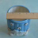 Sky Blue Handmade Ceramic Succulent Pot with Cat and Flowers Approximately 3.5”