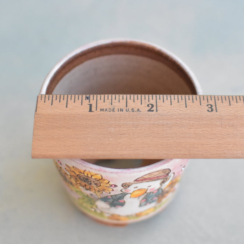 Hand Painted Ceramic Succulent Pot- Duck in Hat Design and Inlaid Faux Diamonds Approximately 2"-3" (Hongci Studio Korea)