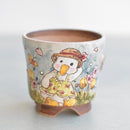 Hand Painted Ceramic Succulent Pot- Duck in Hat Design and Inlaid Faux Diamonds Approximately 2"-3" (Hongci Studio Korea)