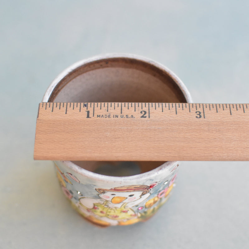 Hand Painted Ceramic Succulent Pot- Duck in Hat Design and Inlaid Faux Diamonds Approximately 2"-3" (Hongci Studio Korea)