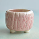 Pink Crackle Glazed Ceramic Succulent Pot with Grooves Approximately 2.5"