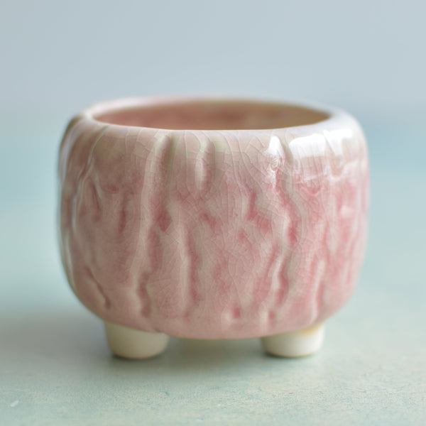 pale pink plant pot Pink Crackle Glazed Ceramic Succulent Pot with Grooves Approximately 2 –  True Succulents Plant Co
