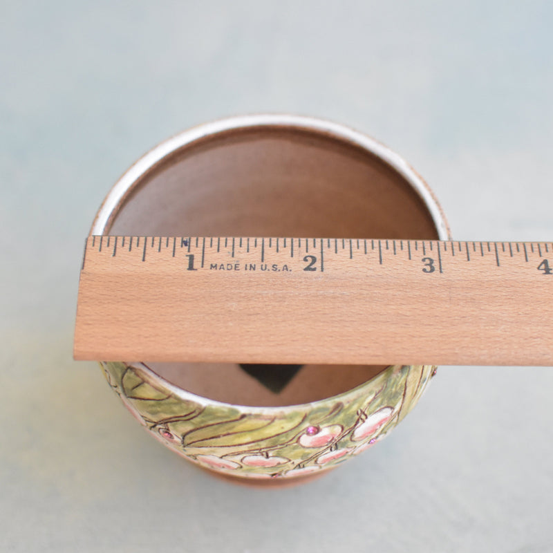 Hand Painted Ceramic Succulent Pot- Panda and Flower Design and Inlaid Faux Diamonds Approximately 2"-3" (Hongci Studio Korea)