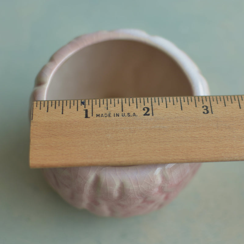 Pink Crackle Glazed Ceramic Succulent Pot with Grooves Approximately 2.5"