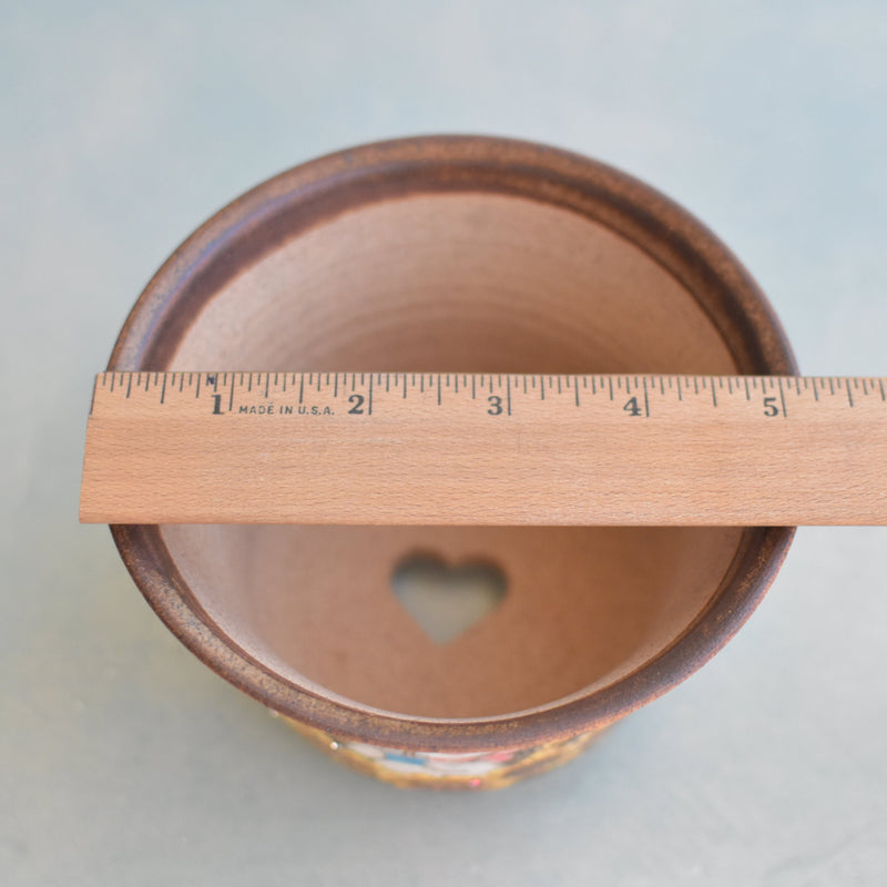 Hand Painted Ceramic Succulent Pot- Rabbit in Sunflower Field and Inlaid Faux Diamonds Approximately 5" (Hongci Studio Korea)