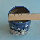Cobalt Blue Handmade Ceramic Succulent Pot with Cat and Flowers Approximately 3.5”