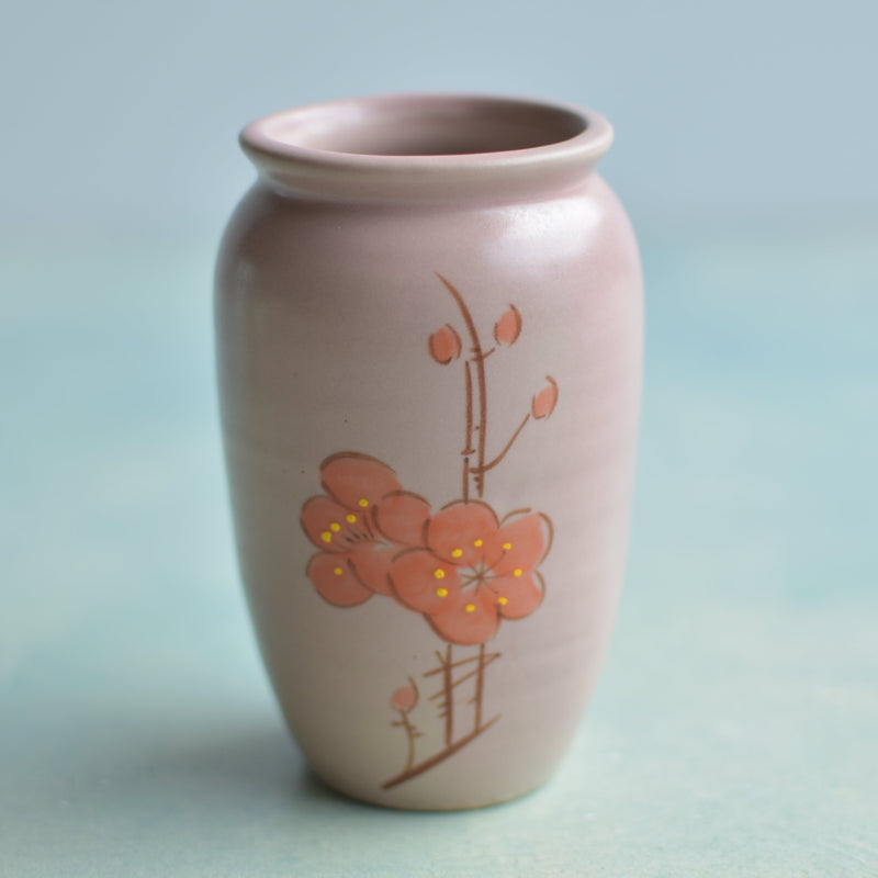 Light Pink Ceramic Succulent Pot with Orange Flower Design Approximately 2"