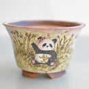 Hand Painted Ceramic Succulent Pot- Panda and Bamboo Design and Inlaid Faux Diamonds Approximately 5" (Hongci Studio Korea)