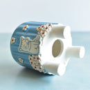 Sky Blue Handmade Ceramic Succulent Pot with Cat and Flowers Approximately 3.5”