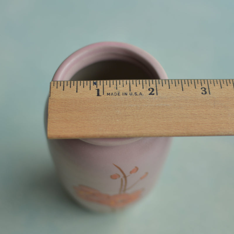 Light Pink Ceramic Succulent Pot with Orange Flower Design Approximately 2"