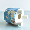 Sky Blue Handmade Ceramic Succulent Pot with Cat and Flowers Approximately 3.5”