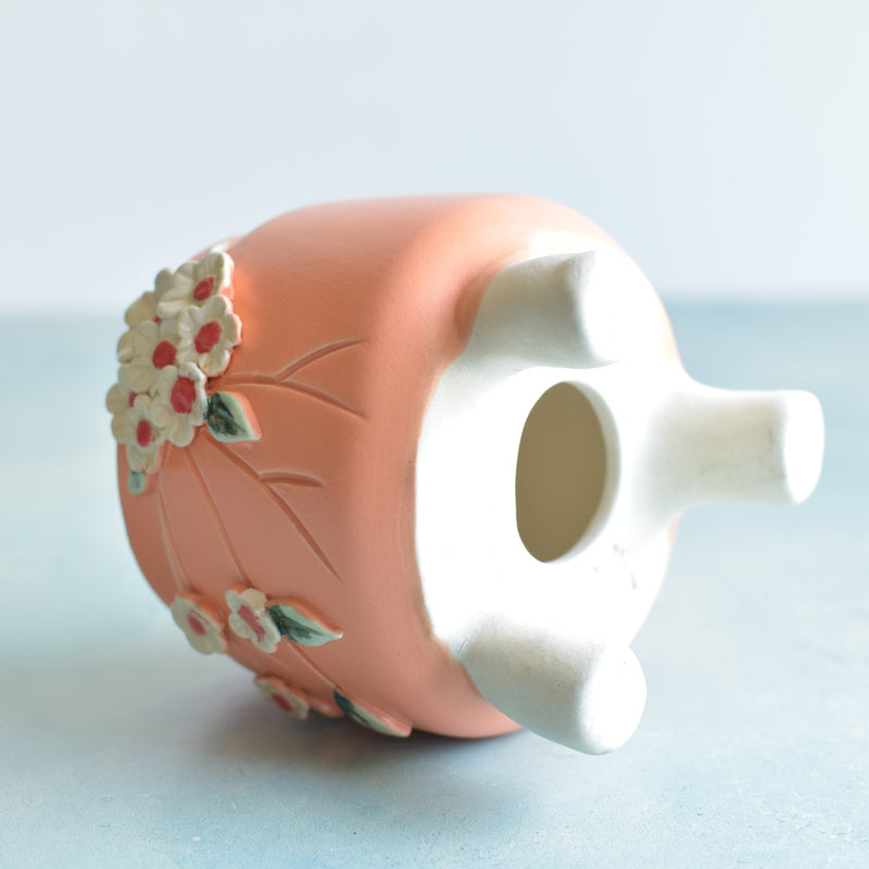 Matte Orange Handmade Ceramic Succulent Pot with Flowers Approximately 3”