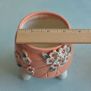 Matte Orange Handmade Ceramic Succulent Pot with Flowers Approximately 3”