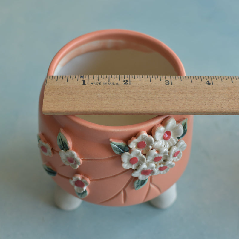Matte Orange Handmade Ceramic Succulent Pot with Flowers Approximately 3”