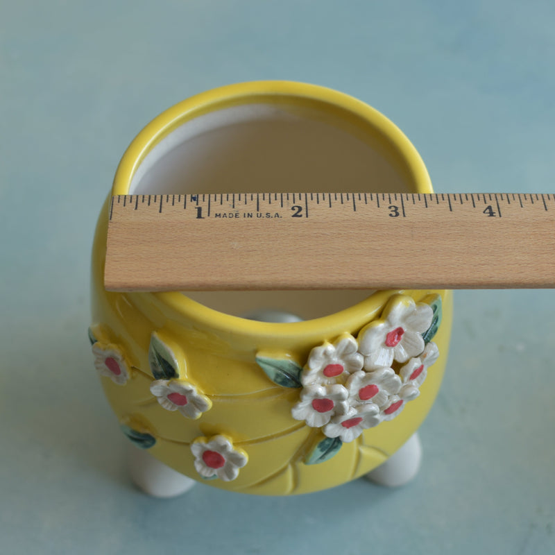 Yellow Handmade Ceramic Succulent Pot with Flowers Approximately 3”