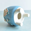 Sky Blue Handmade Ceramic Succulent Pot with Flowers Approximately 3”