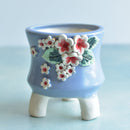 Light Purple Handmade Ceramic Succulent Pot with Flowers Approximately 3.5”