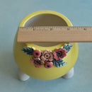 Yellow Handmade Ceramic Succulent Pot with Flowers Approximately 3.5”