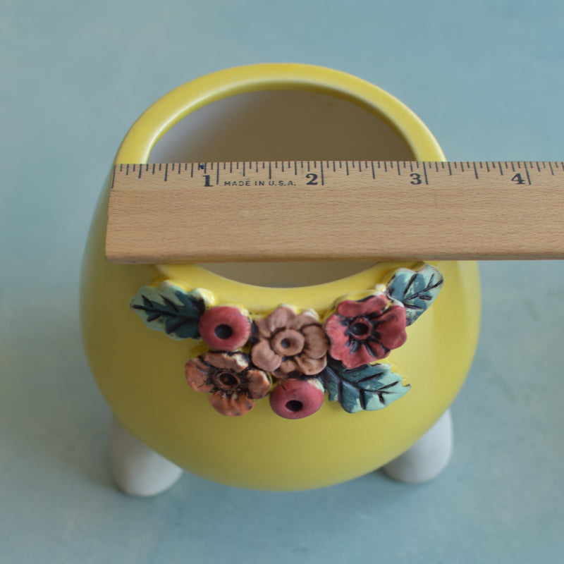 Yellow Handmade Ceramic Succulent Pot with Flowers Approximately 3.5”