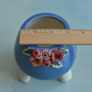 Cobalt Blue Handmade Ceramic Succulent Pot with Flowers Approximately 3.5”