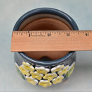 Blue Ceramic Succulent Pot with Yellow Flowers Approximately 2"