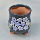 Blue Ceramic Succulent Pot with Blue Flowers Approximately 2"
