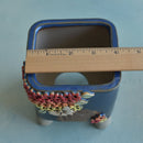 Cobalt Blue Handmade Ceramic Succulent Pot with Colorful Flowers Approximately 3.5”