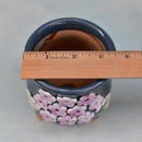 Blue Ceramic Succulent Pot with Purple Flowers Approximately 2"