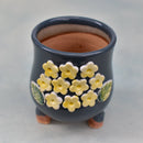 Blue Ceramic Succulent Pot with Yellow Flowers Approximately 2"