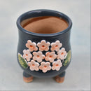 Blue Ceramic Succulent Pot with Orange Flowers Approximately 2"