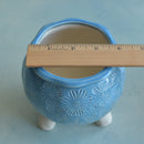 Sky Blue Handmade Ceramic Succulent Pot with Stamped Flowers Approximately 4”