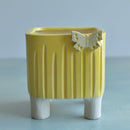 Yellow Handmade Ceramic Succulent Pot with Butterfly Approximately 4”