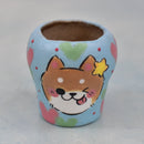 Hand Painted Blue Ceramic Succulent Pot with Silly Dog Approximately 2"