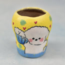 Hand Painted Yellow Ceramic Succulent Pot with Cute White Dog Approximately 2"