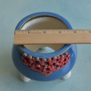 Cobalt Blue Handmade Ceramic Succulent Pot with Red Flowers Approximately 4”