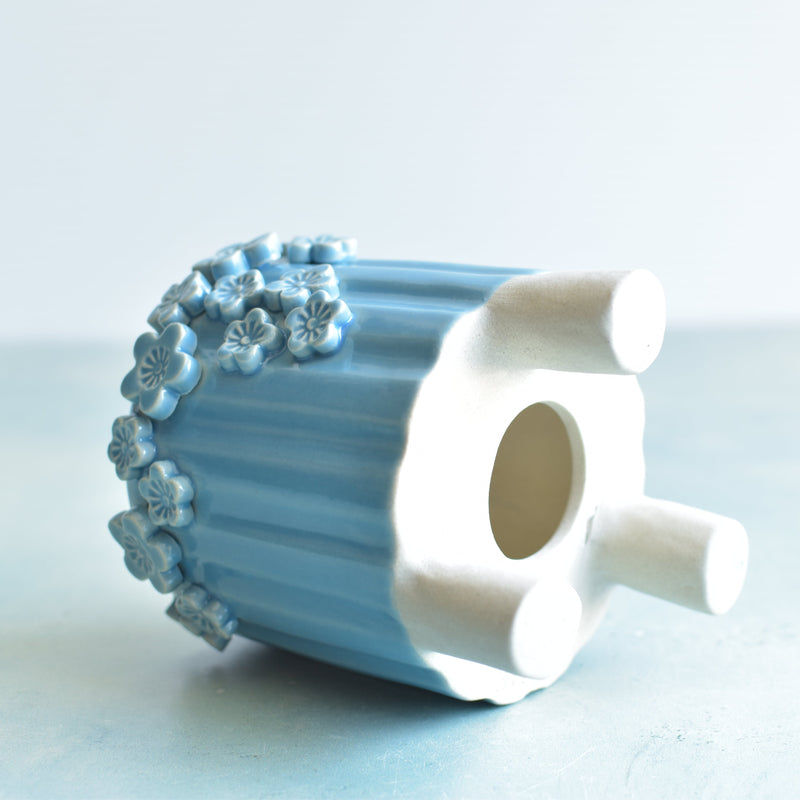 Sky Blue Handmade Ceramic Succulent Pot with Flowers Approximately 3.5” (Discounted Imperfection/Small Crack *See Photo*)