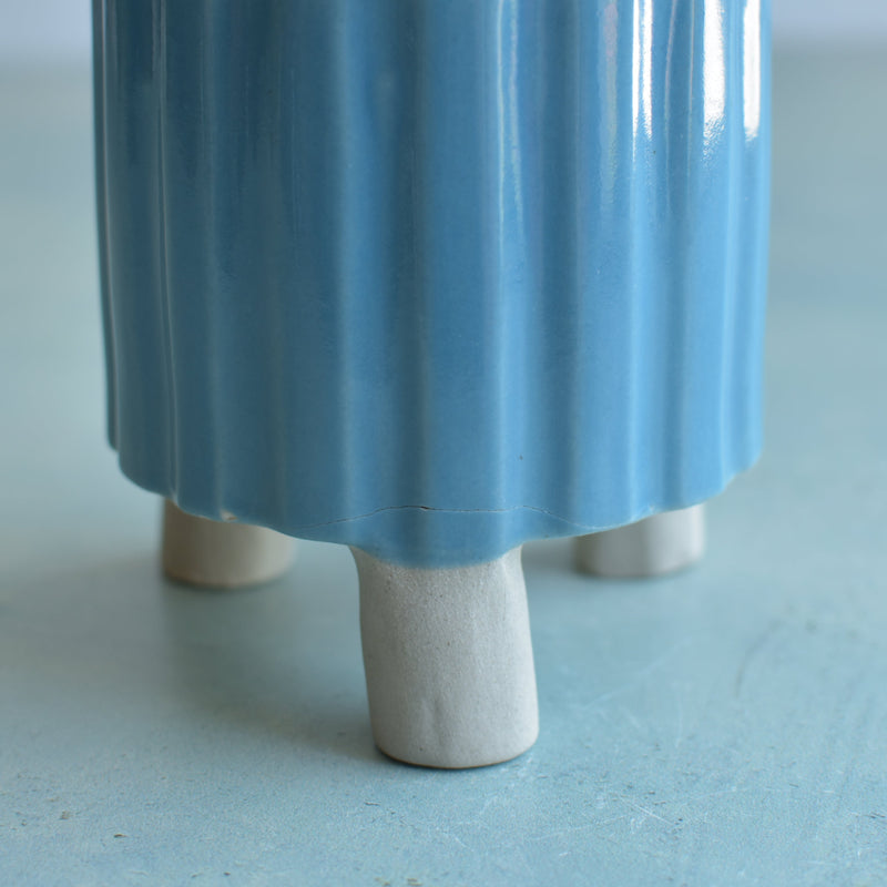 Sky Blue Handmade Ceramic Succulent Pot with Flowers Approximately 3.5” (Discounted Imperfection/Small Crack *See Photo*)