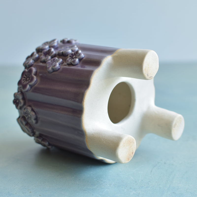 Purple Handmade Ceramic Succulent Pot with Flowers Approximately 3.5”