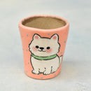 Hand Painted Orange Ceramic Succulent Pot with Polite Dog Approximately 2"