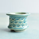 Teal Stamped Ceramic Succulent Pot Approximately 2”