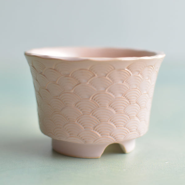 Pink Handmade Ceramic Succulent Pot with Wave Design Approximately 3" (Toun Kiln Studio)