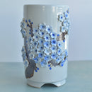 Tall Handmade Ceramic Succulent Pot with Blue Flower Bonsai Tree Approximately 4.5" Wide x 8.5" Tall