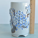 Tall Handmade Ceramic Succulent Pot with Blue Flower Bonsai Tree Approximately 4.5" Wide x 8.5" Tall