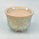 Green Handmade Ceramic Succulent Pot with Flower Design Approximately 3" (Toun Kiln Studio)