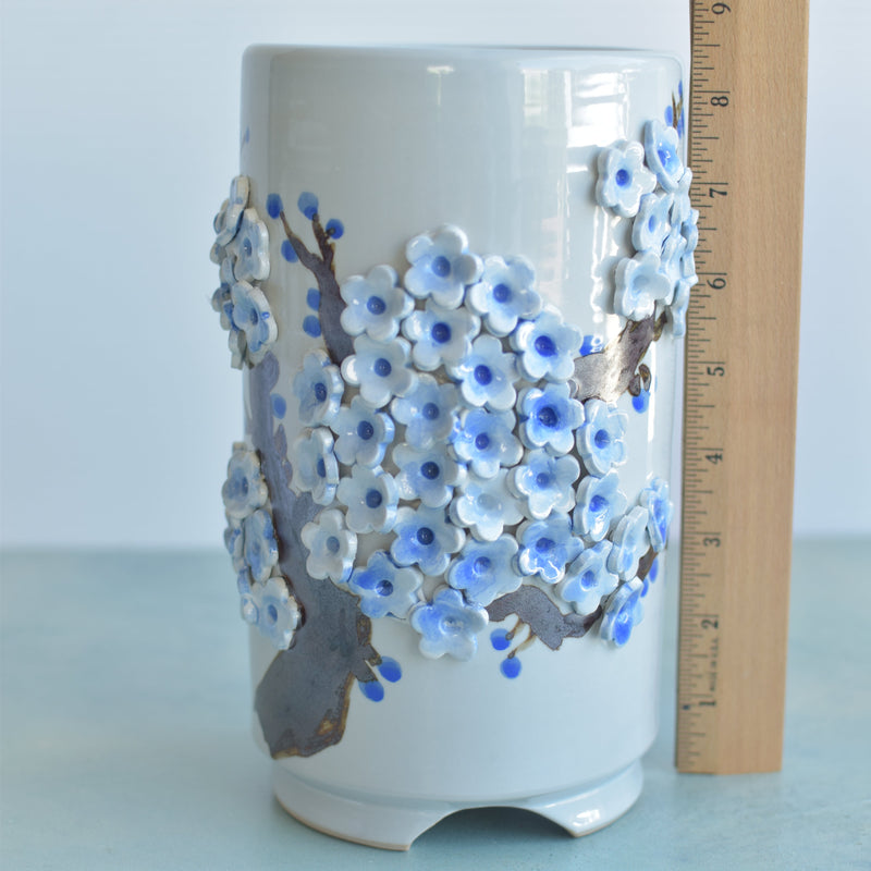 teal succulent pots Tall Handmade Ceramic Succulent Pot with Blue Flower Bonsai Tree Appro – True Succulents Plant Co