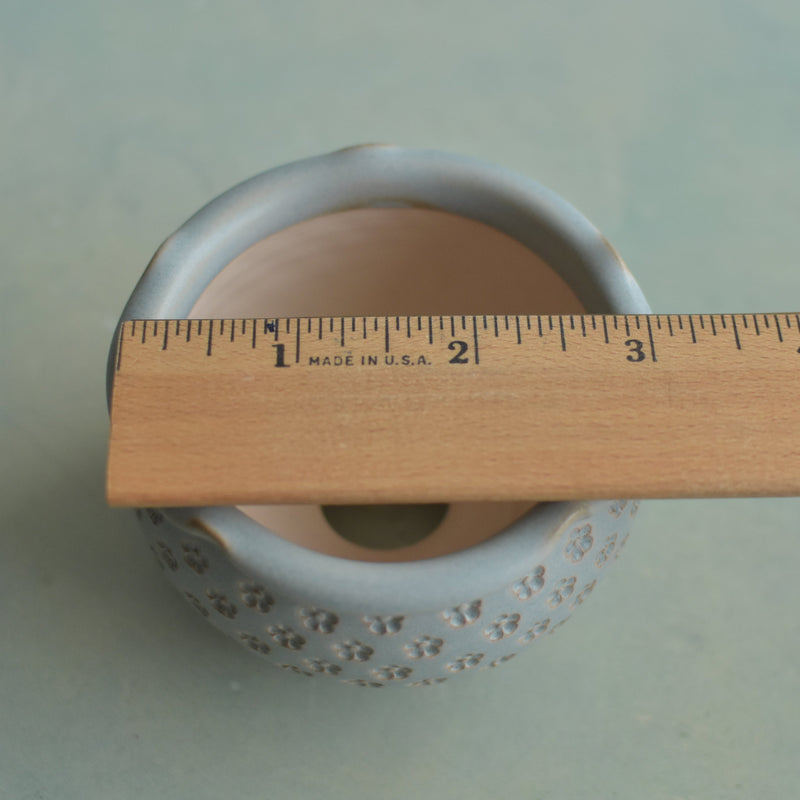 Light Blue Handmade Ceramic Succulent Pot with Flower Stamp Approximately 3" (Toun Kiln Studio)