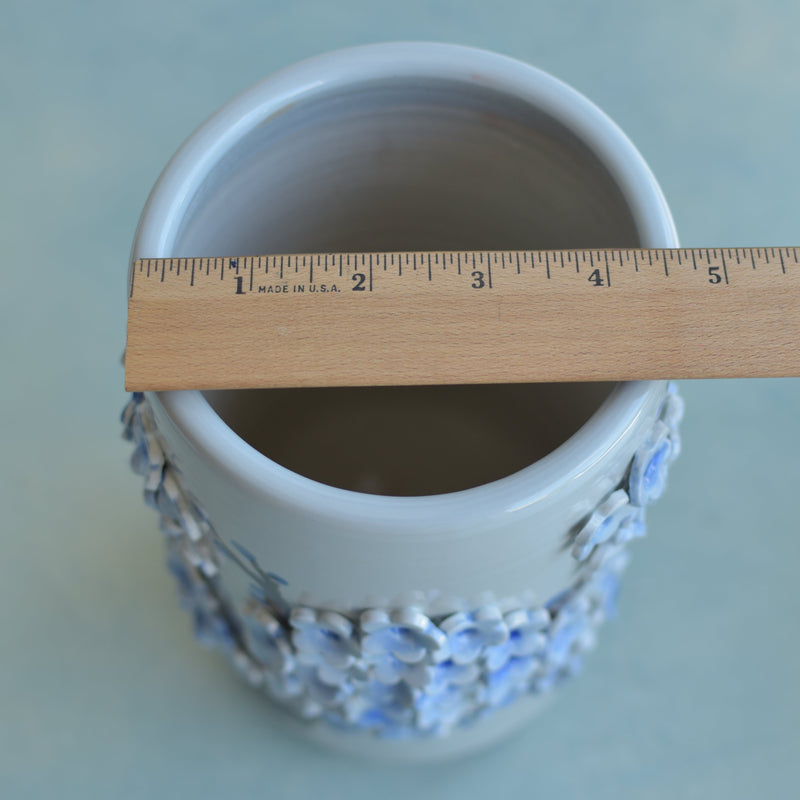 Tall Handmade Ceramic Succulent Pot with Blue Flower Bonsai Tree Approximately 4.5" Wide x 8.5" Tall