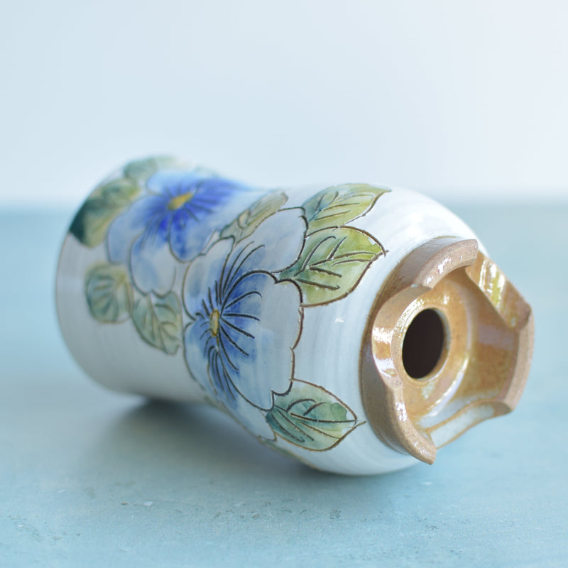 Handmade Ceramic Succulent Pot with Blue Flowers Approximately 3.5"