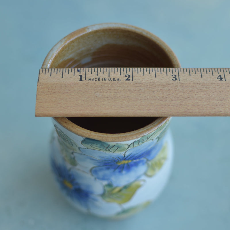 Handmade Ceramic Succulent Pot with Blue Flowers Approximately 3.5"